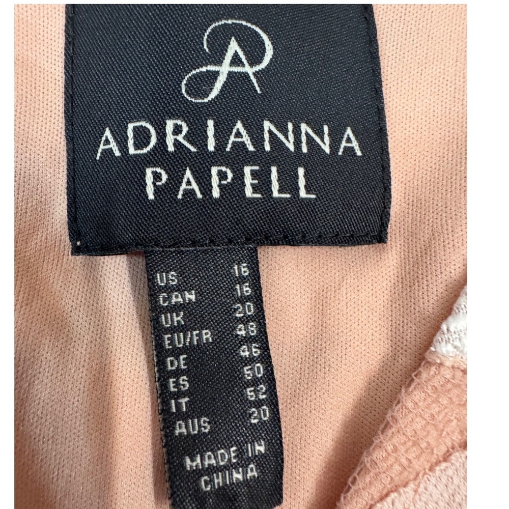 Adrianna‎ Papell Bell Sleeve Lace Sheath Dress Ivory Pink V Neck Size 16 - Picture 4 of 9